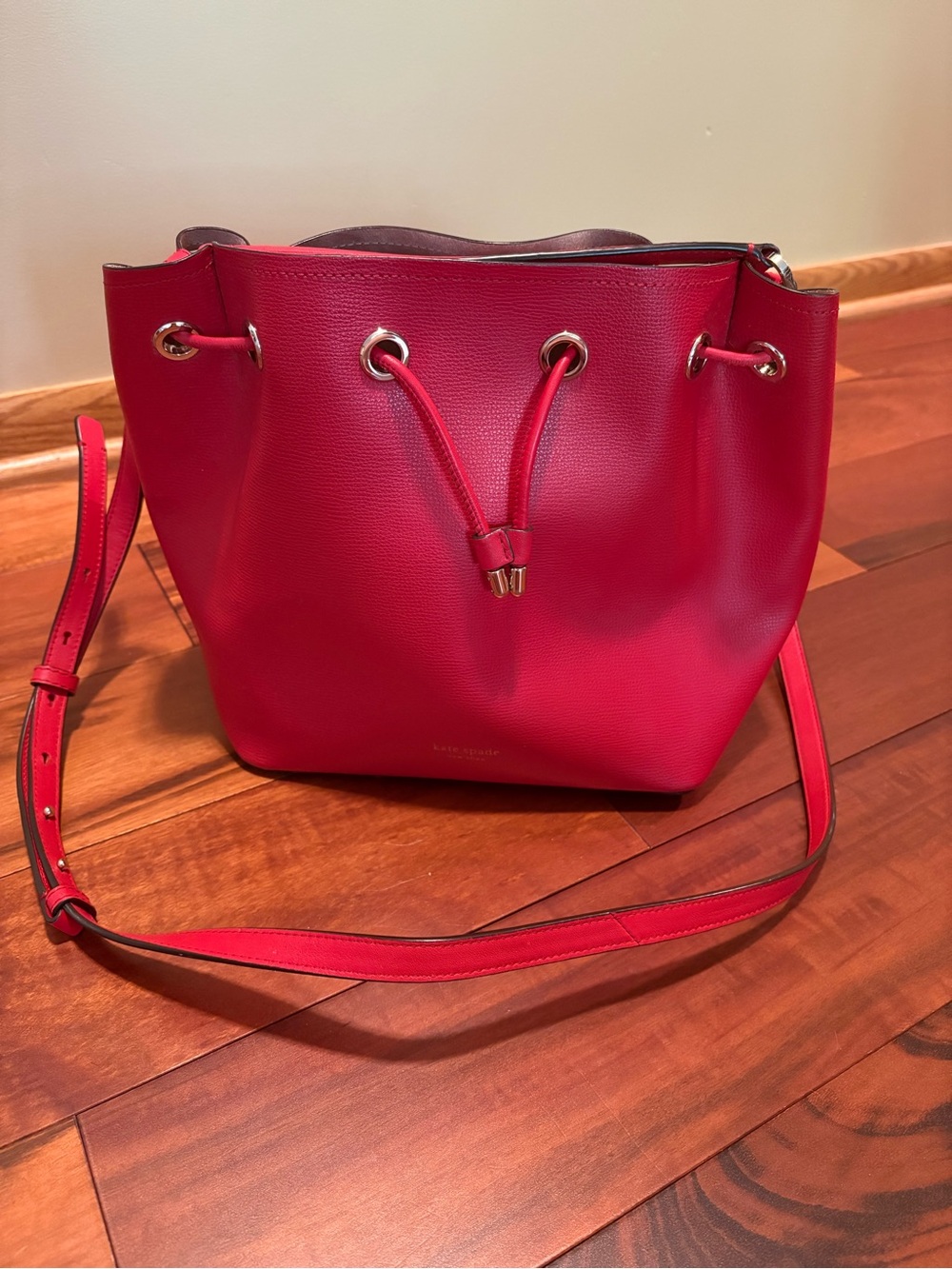 kate spade Red Leather Drawstring Bucket Bag